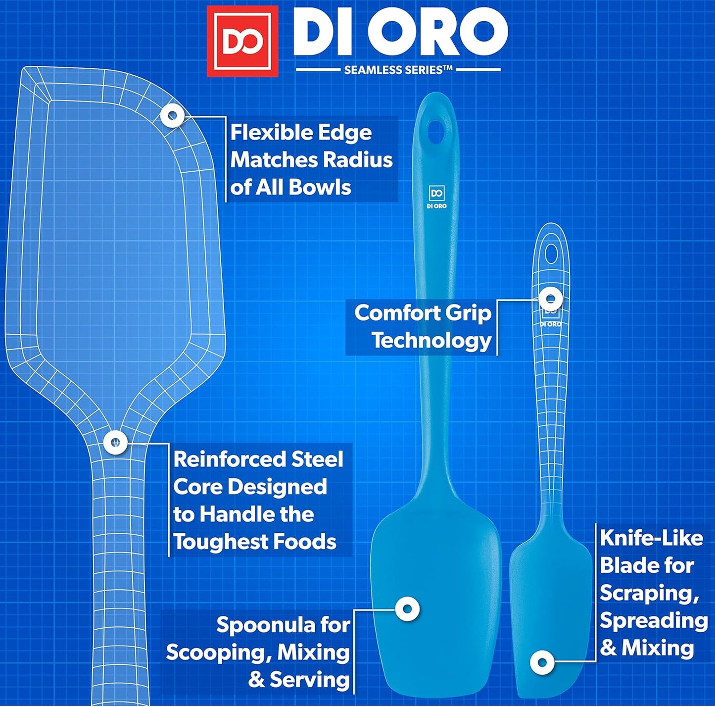 DI ORO Silicone Spatula Set - Rubber Kitchen Spatulas for Baking, Cooking, & Mixing - 600°F Heat-Resistant & BPA Free Silicone Scraper Spatulas for Nonstick Cookware - Dishwasher Safe (3pc, Stone)