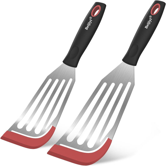 2-Piece Silicone Fish Spatula for Nonstick Cookware, Heat Resistant | BPA Free, Flexible & Thin Edge, Scratch-Free, Slotted Turner, Kitchen Use, Cooking Flipper for Egg, Pancake, Dishwasher Safe
