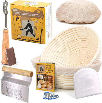 CRISS ELITE 11" Oval Banneton Proofing Basket Set of 2 - Sourdough Starter Kit with Bread Lame, Danish Whisk, Metal & Bowl Scrapers, Cleaning Brush - Professional Artisan Baker Gift Set