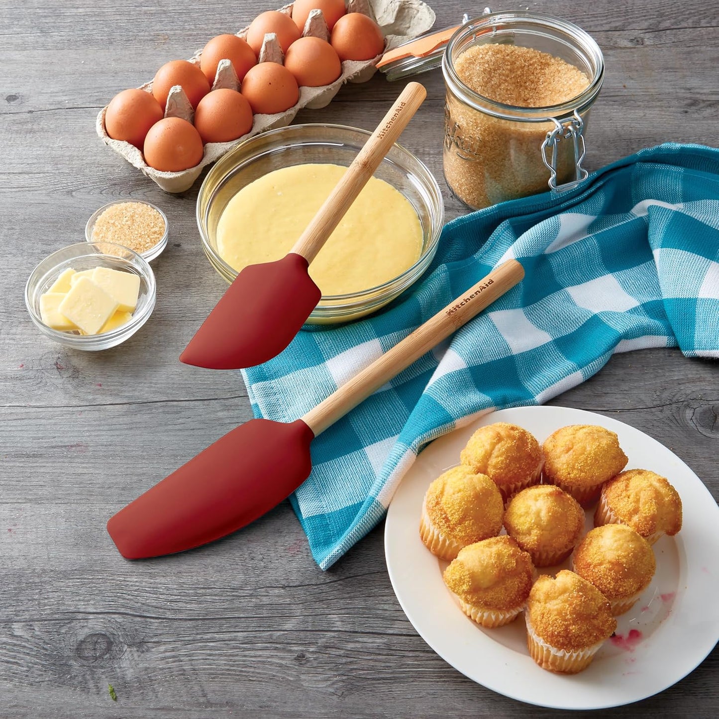 KitchenAid Bamboo Spatula Set, 2-Piece, Aqua Sky
