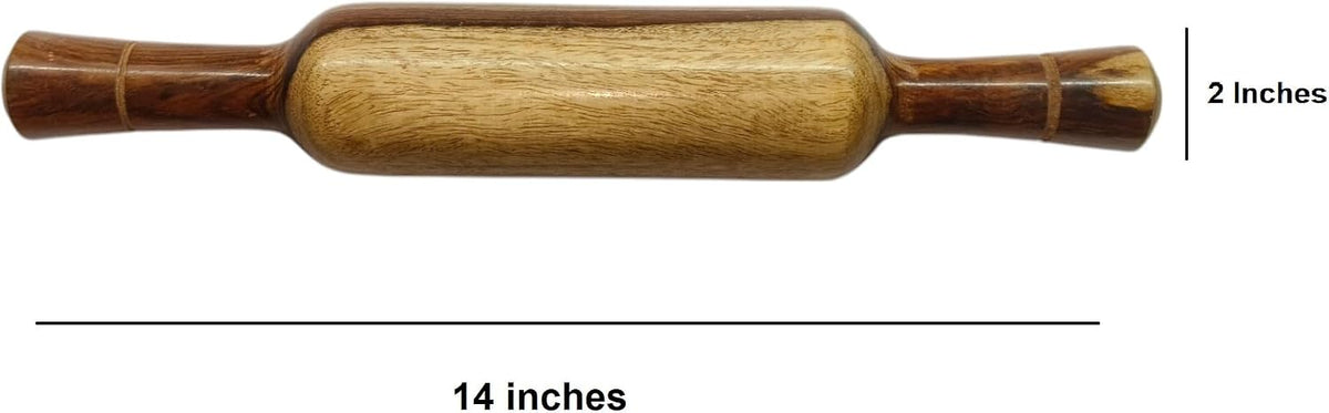 Natural Wooden Non-Stick Rolling Pin for Baking, 13 Inch Dough Roller with Handles for Pizza, Pie Crust, Cookies, Pasta, Pastry,Dumpling & Roti-Poori