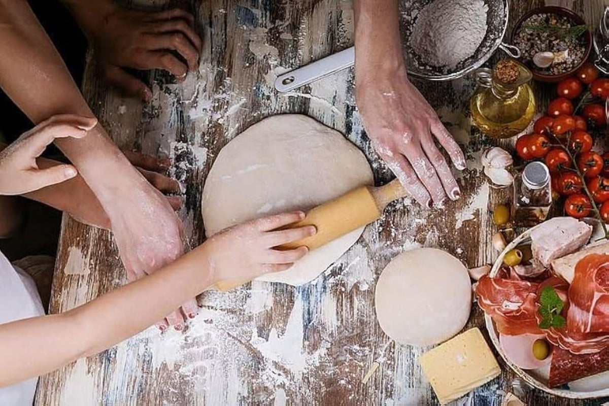 Natural Wooden Non-Stick Rolling Pin for Baking, 13 Inch Dough Roller with Handles for Pizza, Pie Crust, Cookies, Pasta, Pastry,Dumpling & Roti-Poori