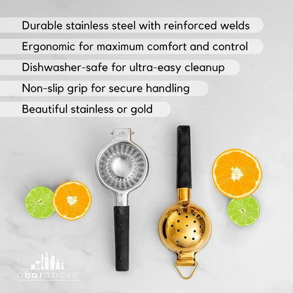A Bar Above Hand Juicer, Hand Press Juicer For Cocktails, Heavy Duty Stainless Steel, Lemon Squeezer, Grapefruit Juicer Bowl, Dishwasher Safe Juice Press, Citrus Squeezer, Home Bars, Silver