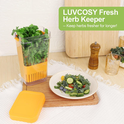 LUVCOSY Herb Keeper Set: 3 Pack Herb Saver+1 Pack Herb Scissors+2 Pack Herb Stripper, BPA-Free Plastic Herb Container for Cilantro, Mint & Asparagus, Keeps Fresh Herbs for 3 Times Longer
