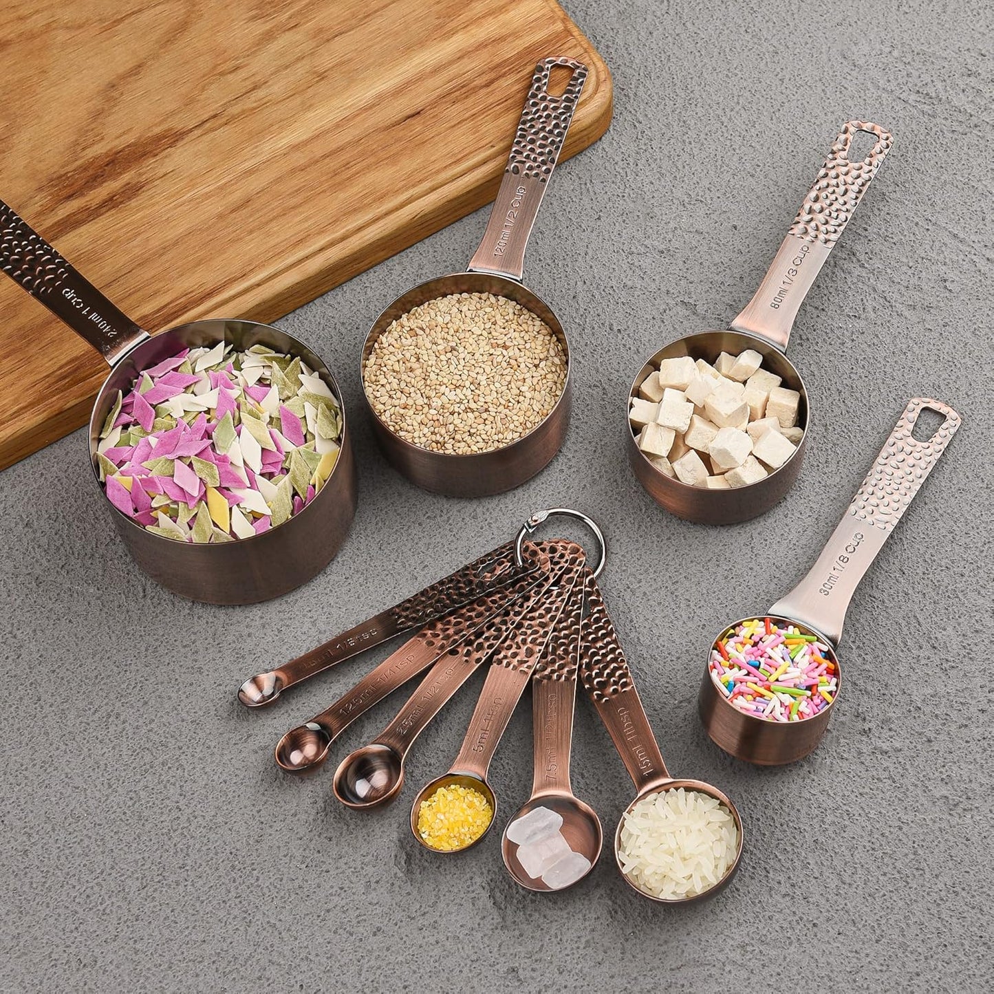 Measuring Spoons Set, 18/8 Stainless Steel Measuring Spoons Set for Dry&Liquid, Metal Metric & US Measuring Spoon with 1 Leveler and Locking Ring for Kitchen & Baking