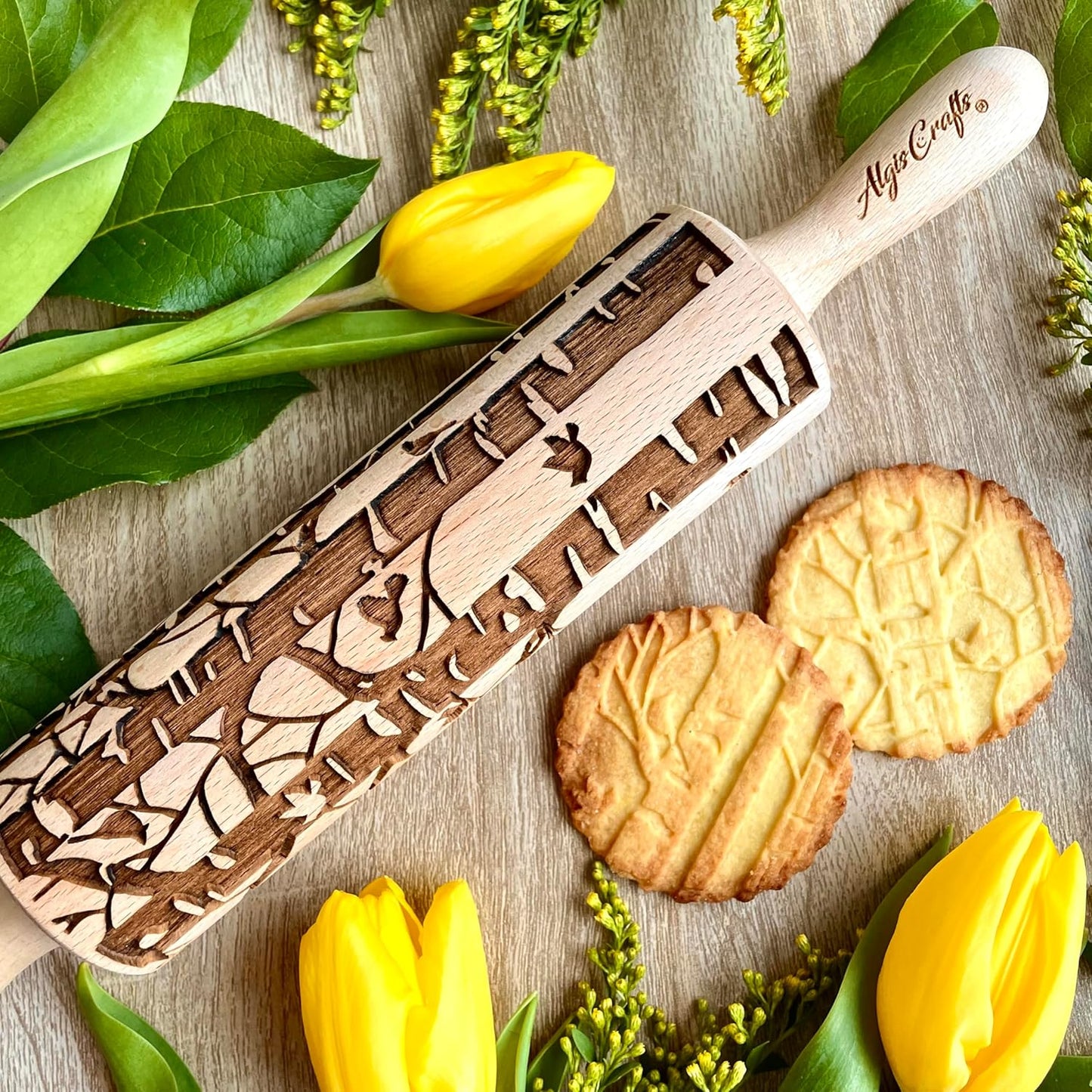 HEARTS EMBOSSING ROLLING PIN WOODEN ROLLING PIN for EMBOSSED COOKIES with LOVE HEARTS
