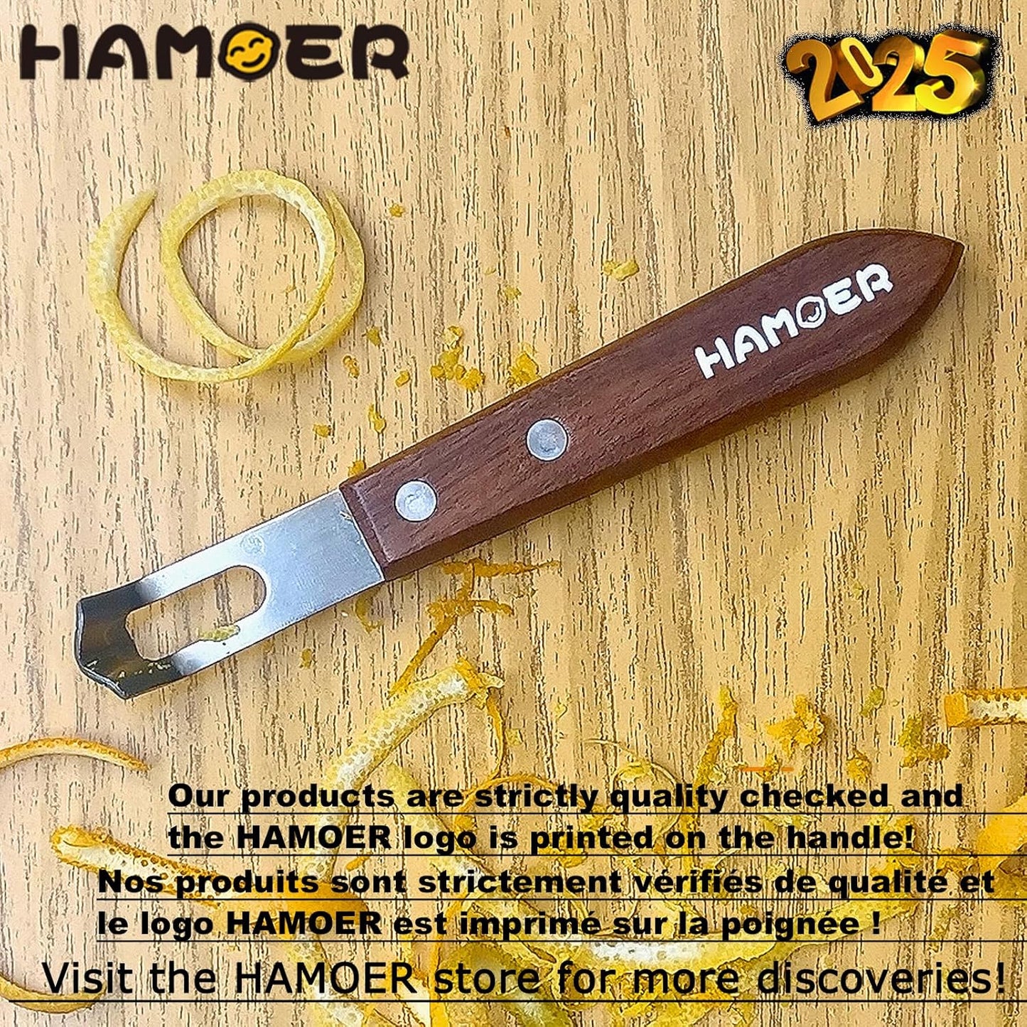 Citrus Lemon Zester & Channel Knife Tool for Kitchen Bar, Stainless Steel Blade, Ergonomic Design, Wooden Handle & Rubber & Plastic Handle Set Tool