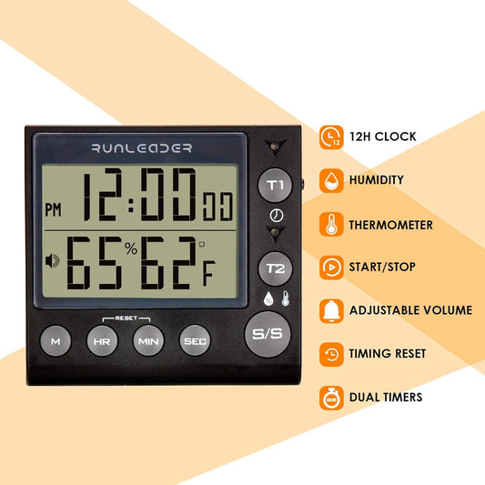 Digital Kichen Timer,Dual Count-Down & Count-up Tracking, Real-time Clock Display,Temperature and Humidity Record for Cooking Baking BBQ Gym Exam Meeting Personal Care.