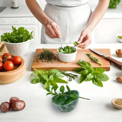 Pottery Blue Handmade Herb Stripper Bowl Kitchen Tool for Efficient Parsley, Basil, Rosemary, Thyme, Mint Leaf Removal & Stripping ,Ceramic Stylish Serving Dish for Berries Nuts Dips Fruits Snacks