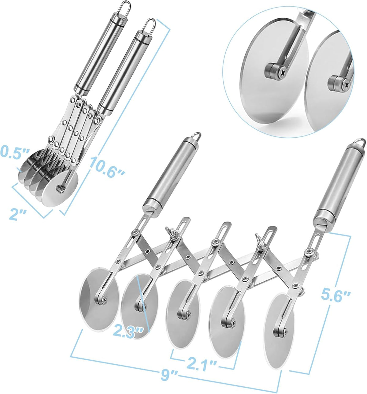 5-Wheel Professional Pastry Cutter - Stainless Steel Pizza & Dough Tool, Multi-Use Kitchen Utensil for Baking, Lattice Cutting, Cookie Dividing - Heavy Duty Pastry Wheel with Ergonomic Handle