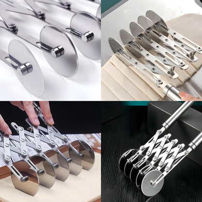 5-Wheel Professional Pastry Cutter - Stainless Steel Pizza & Dough Tool, Multi-Use Kitchen Utensil for Baking, Lattice Cutting, Cookie Dividing - Heavy Duty Pastry Wheel with Ergonomic Handle