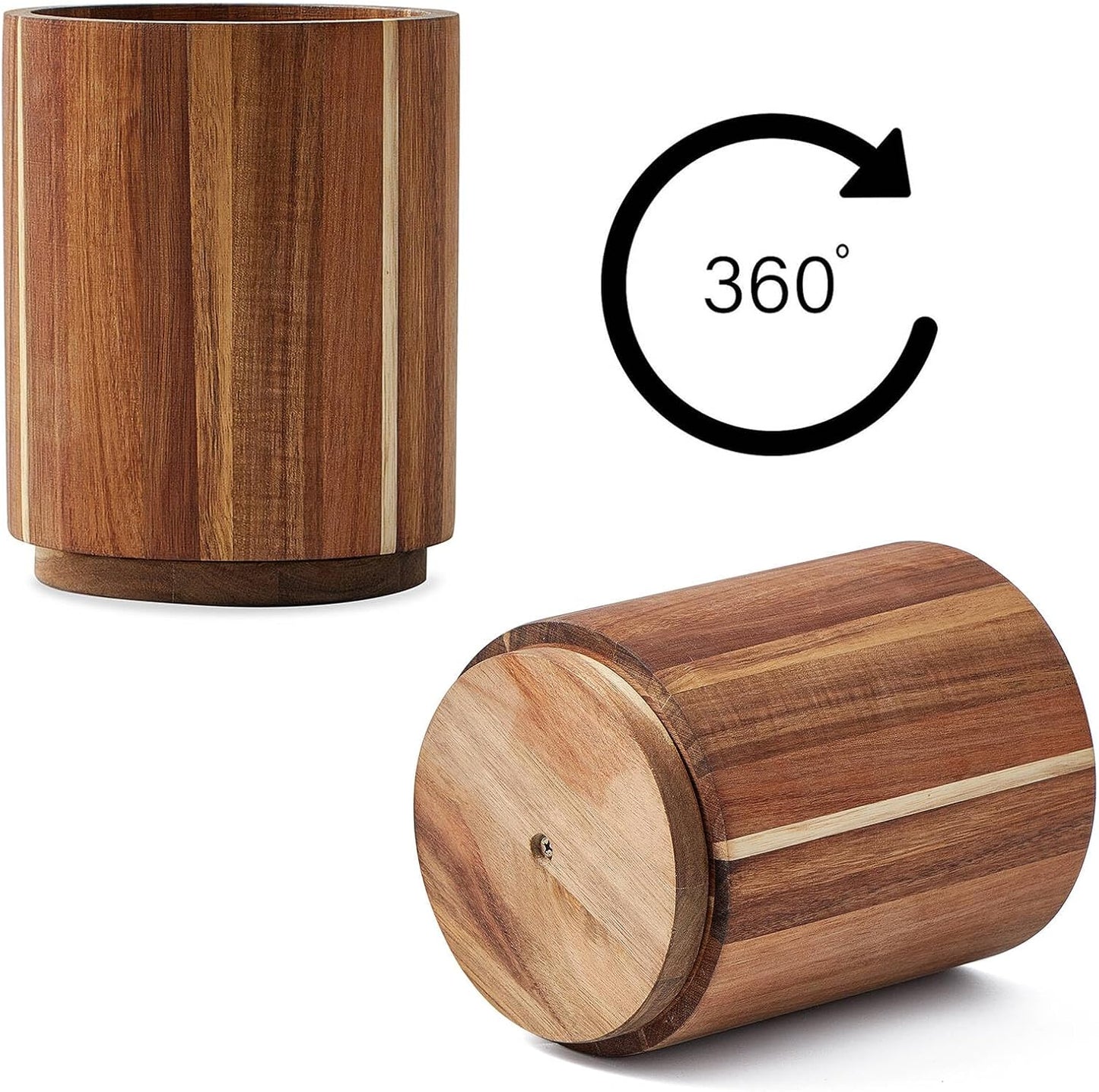 Acacia Wood Utensil Holder, 360° Rotating, Large Countertop Organizer, Farmhouse Kitchen Decor