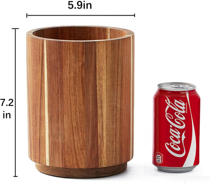 Acacia Wood Utensil Holder, 360° Rotating, Large Countertop Organizer, Farmhouse Kitchen Decor