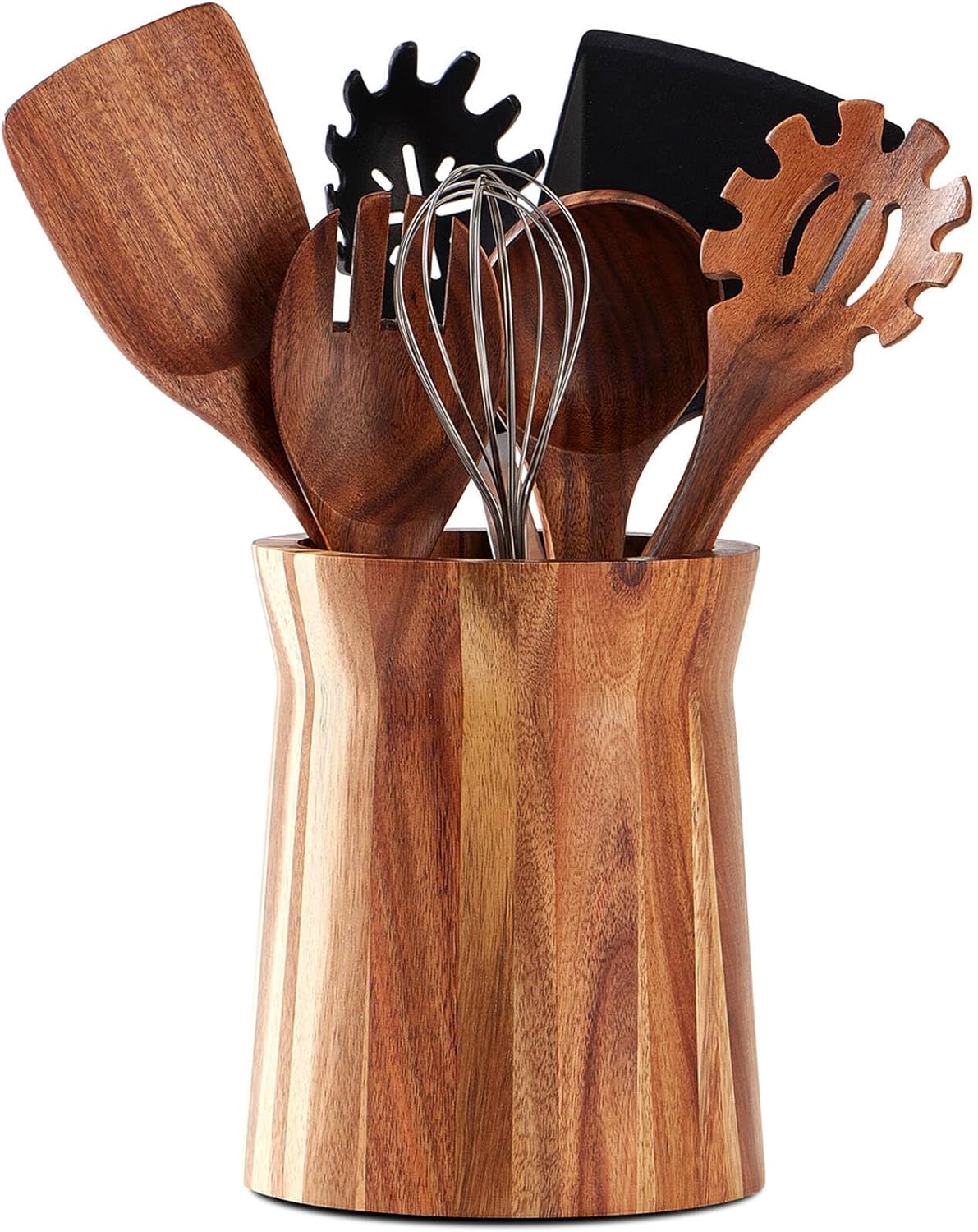 Acacia Wood Utensil Holder, 360° Rotating, Large Countertop Organizer, Farmhouse Kitchen Decor