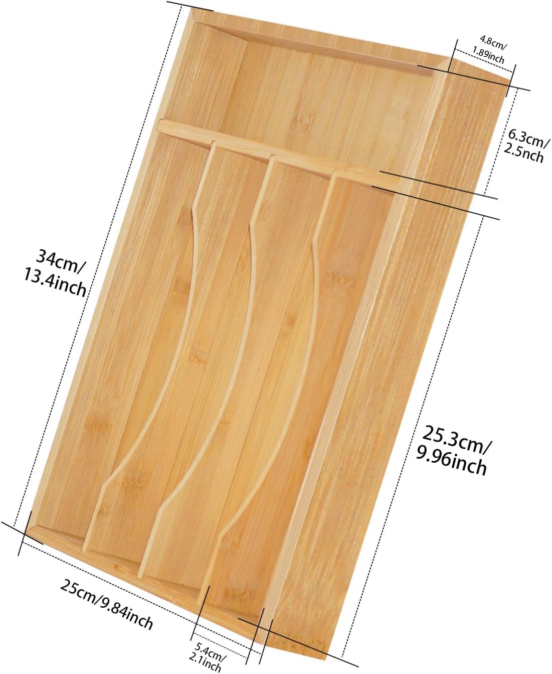 Krismax Bamboo Silverware Drawer Organizer，5 slots Wood Storage Containers, Junk Drawer Divider Organzers, Untensils Cutlery Tray, Kitchen Flatware