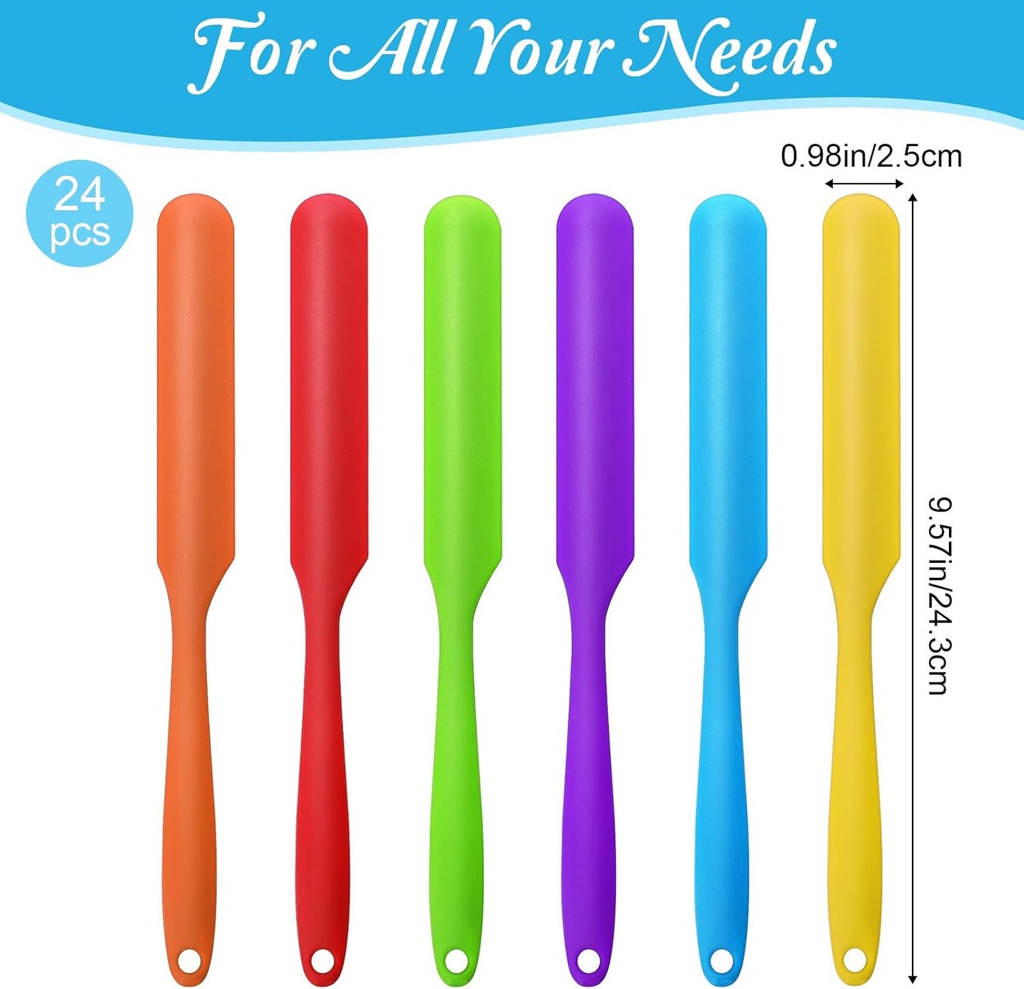 24 Pcs Silicone Jar Spatula Set Heat Resistant Silicone Jar Spatula Flexible Non Stick Jam Spatula with Long Handle Mixing Batter Scraper for Butter Cake Cream Icing Cooking Kitchen Baking
