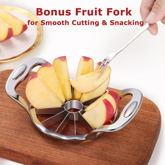 Apple Slicer, 12-Slice Stainless Steel Apple Cutter,3 Forks & Brush | 304 food-grade steel blades, one-press slicing & coring, dishwasher safe, sturdy frame, fits firm root veggies & fruits