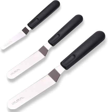 Cake Icing Spatulas with Non-Slip Handle 4 6 Inch Small Offset Palette Knife for icing smoother, Flat Pallet Knives for Baking or Frosting, Stainless Steel Cake Decorating Spatulas Angled Spatula
