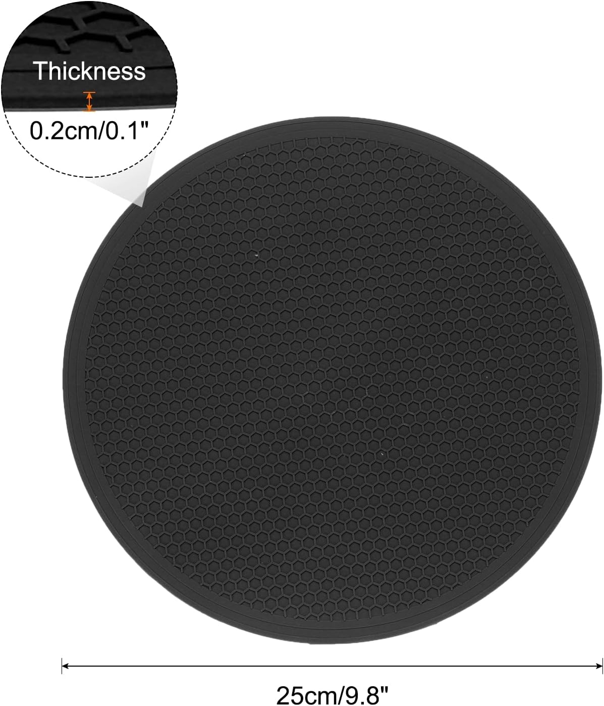 2pcs Silicone Trivet Mats 9.8" Dia Round Non-Slip Silicone Pot Holders for Hot Pots and Pans, Heat Resistant Hot Pads for Kitchen Hot Dishes Table Countertops, Black