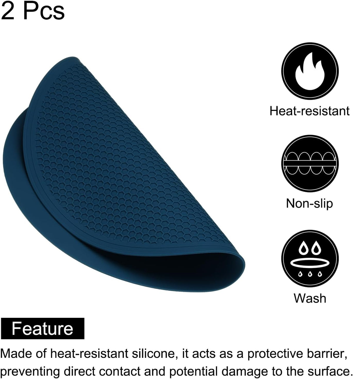 2pcs Silicone Trivet Mats 9.8" Dia Round Non-Slip Silicone Pot Holders for Hot Pots and Pans, Heat Resistant Hot Pads for Kitchen Hot Dishes Table Countertops, Black
