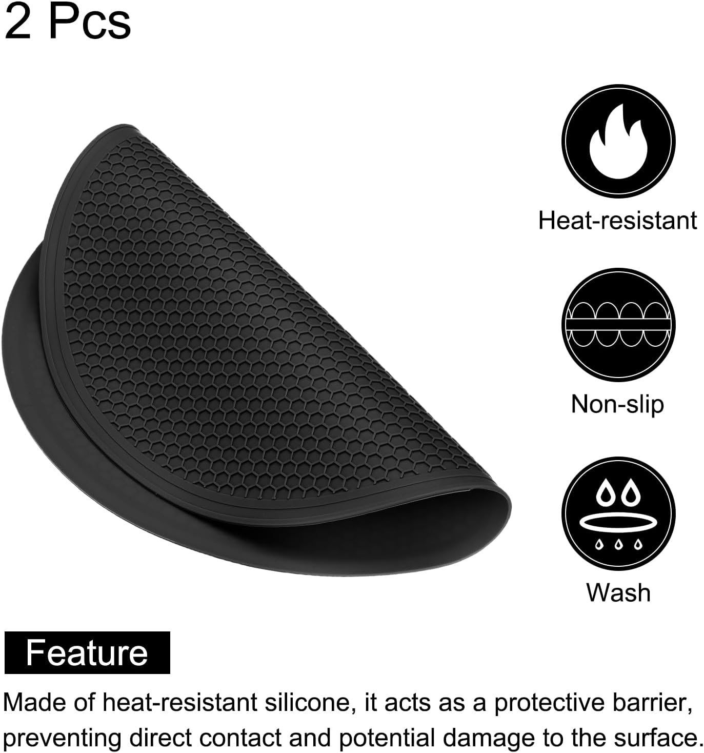 2pcs Silicone Trivet Mats 9.8" Dia Round Non-Slip Silicone Pot Holders for Hot Pots and Pans, Heat Resistant Hot Pads for Kitchen Hot Dishes Table Countertops, Black