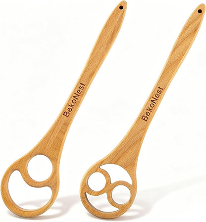 Danish Dough Whisk 2 Pack, Wooden Sourdough Bread Whisk with Hole