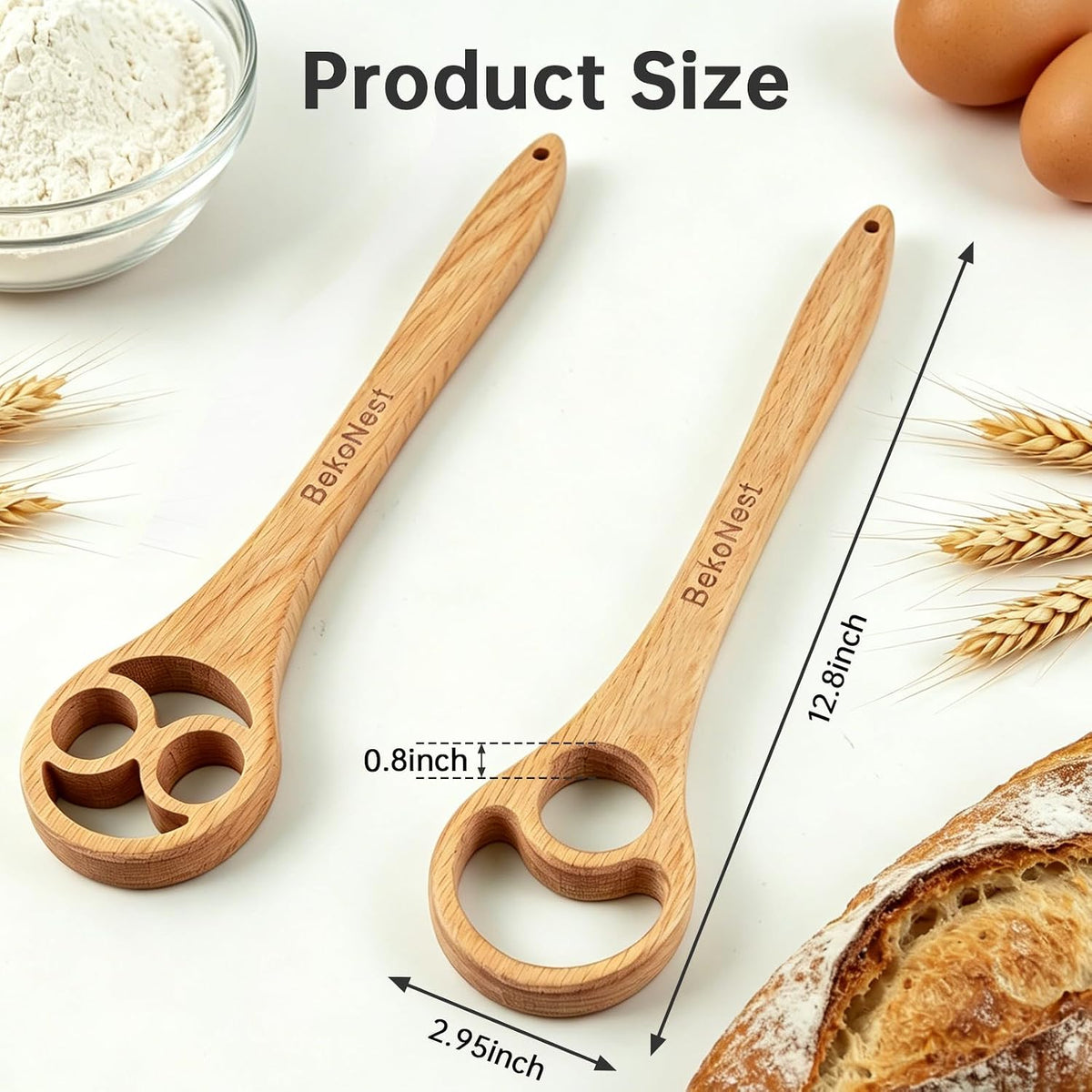 Danish Dough Whisk 2 Pack, Wooden Sourdough Bread Whisk with Hole