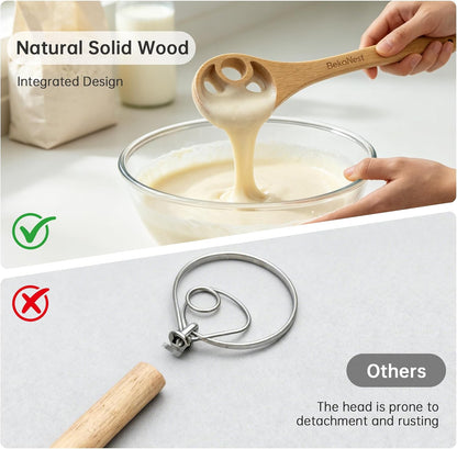 Danish Dough Whisk 2 Pack, Wooden Sourdough Bread Whisk with Hole