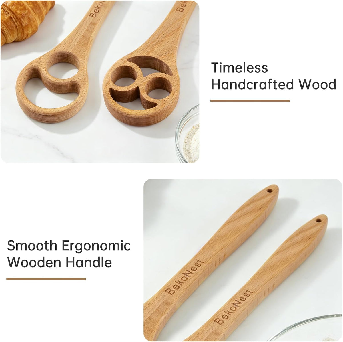 Danish Dough Whisk 2 Pack, Wooden Sourdough Bread Whisk with Hole