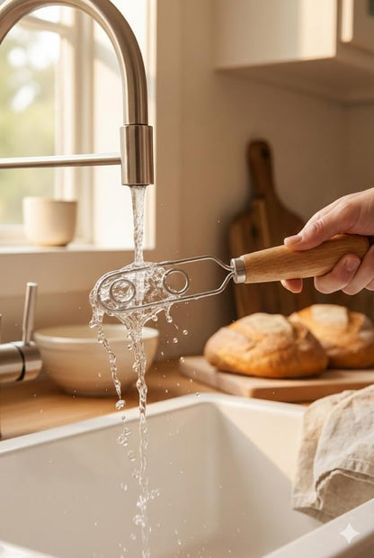 Jar Whisk | Stainless Steel with Wooden Handle | For Sourdough Starter, Peanut Butter, Almond Butter, Cashew Butter, Protein Shakes, Tahini, Yogurt, Sauces, Jams and Jellies, Honey and Pancake Batter