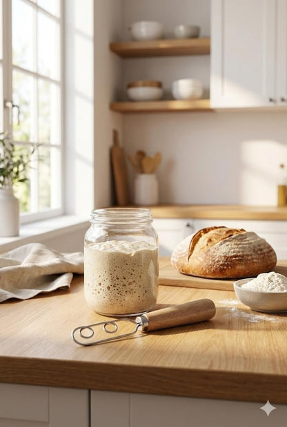 Jar Whisk | Stainless Steel with Wooden Handle | For Sourdough Starter, Peanut Butter, Almond Butter, Cashew Butter, Protein Shakes, Tahini, Yogurt, Sauces, Jams and Jellies, Honey and Pancake Batter
