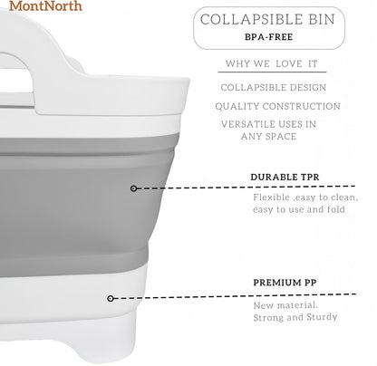 Collapsible Wash Basin 9L, Foldable Dish Tub with Drain Plug, Portable Collapsible Dish Basin, Camping Sink for Washing Dishes, Laundry & Kitchen Use,Gray