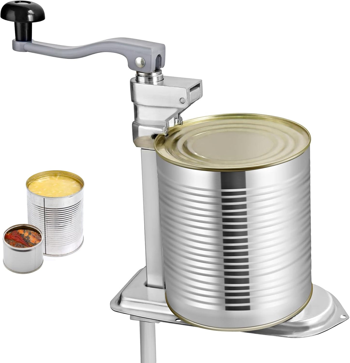 Commercial Can Opener, 18.9"/48cm Long, Stainless Steel Manual Table Can Opener for Up to 11.8"/30cm Tall, Fixed with Clamp or Screws, Ergonomic Swing Handle & One Spare Knife, for Restaurants