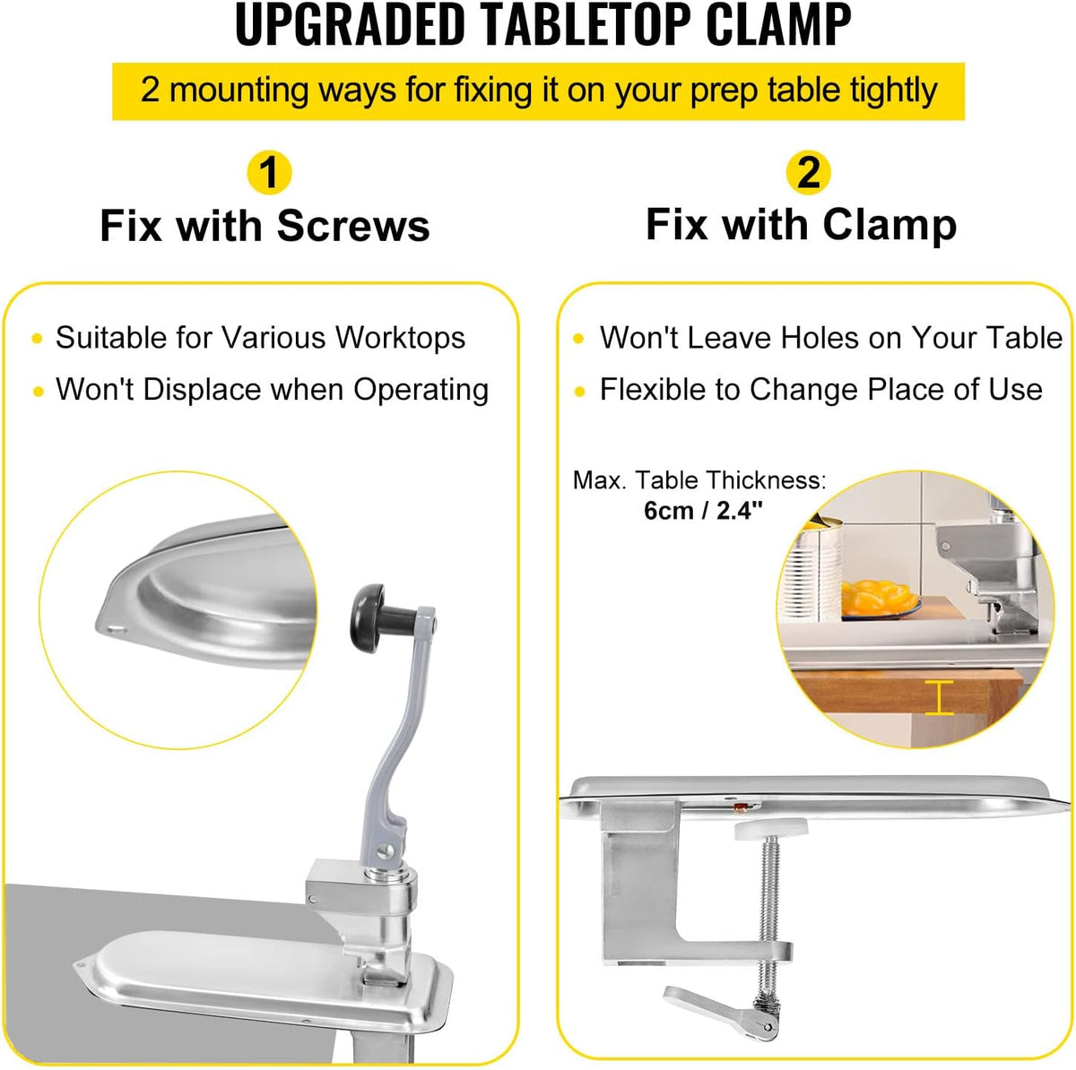 Commercial Can Opener, 18.9"/48cm Long, Stainless Steel Manual Table Can Opener for Up to 11.8"/30cm Tall, Fixed with Clamp or Screws, Ergonomic Swing Handle & One Spare Knife, for Restaurants