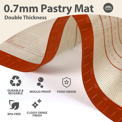 24" x 16" Silicone Baking Mat with Measurement Guides | Extra Thick Pastry Rolling & Sourdough Mat Baking Supplies for Making Pizza, Pie, Cookies and Bread