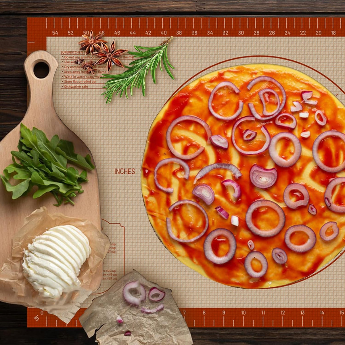 24" x 16" Silicone Baking Mat with Measurement Guides | Extra Thick Pastry Rolling & Sourdough Mat Baking Supplies for Making Pizza, Pie, Cookies and Bread