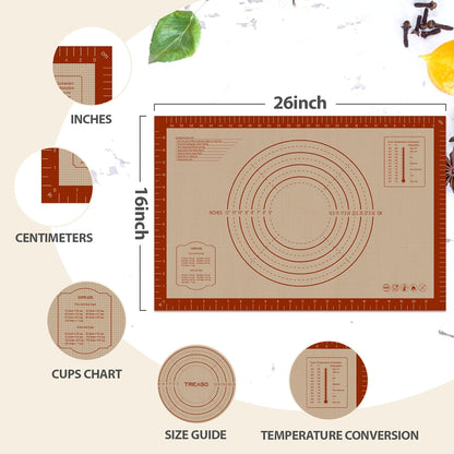 24" x 16" Silicone Baking Mat with Measurement Guides | Extra Thick Pastry Rolling & Sourdough Mat Baking Supplies for Making Pizza, Pie, Cookies and Bread
