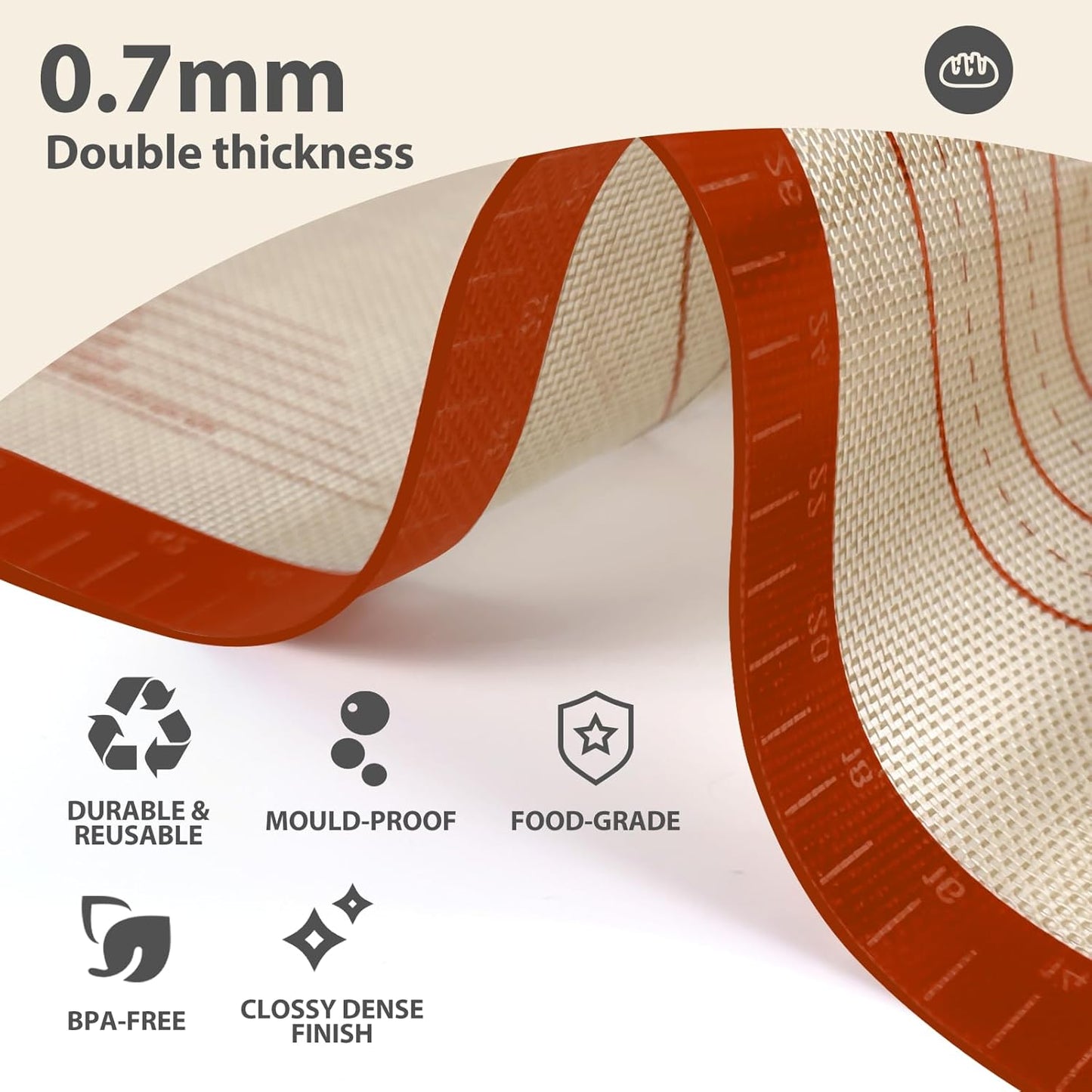 24" x 16" Silicone Baking Mat with Measurement Guides | Extra Thick Pastry Rolling & Sourdough Mat Baking Supplies for Making Pizza, Pie, Cookies and Bread