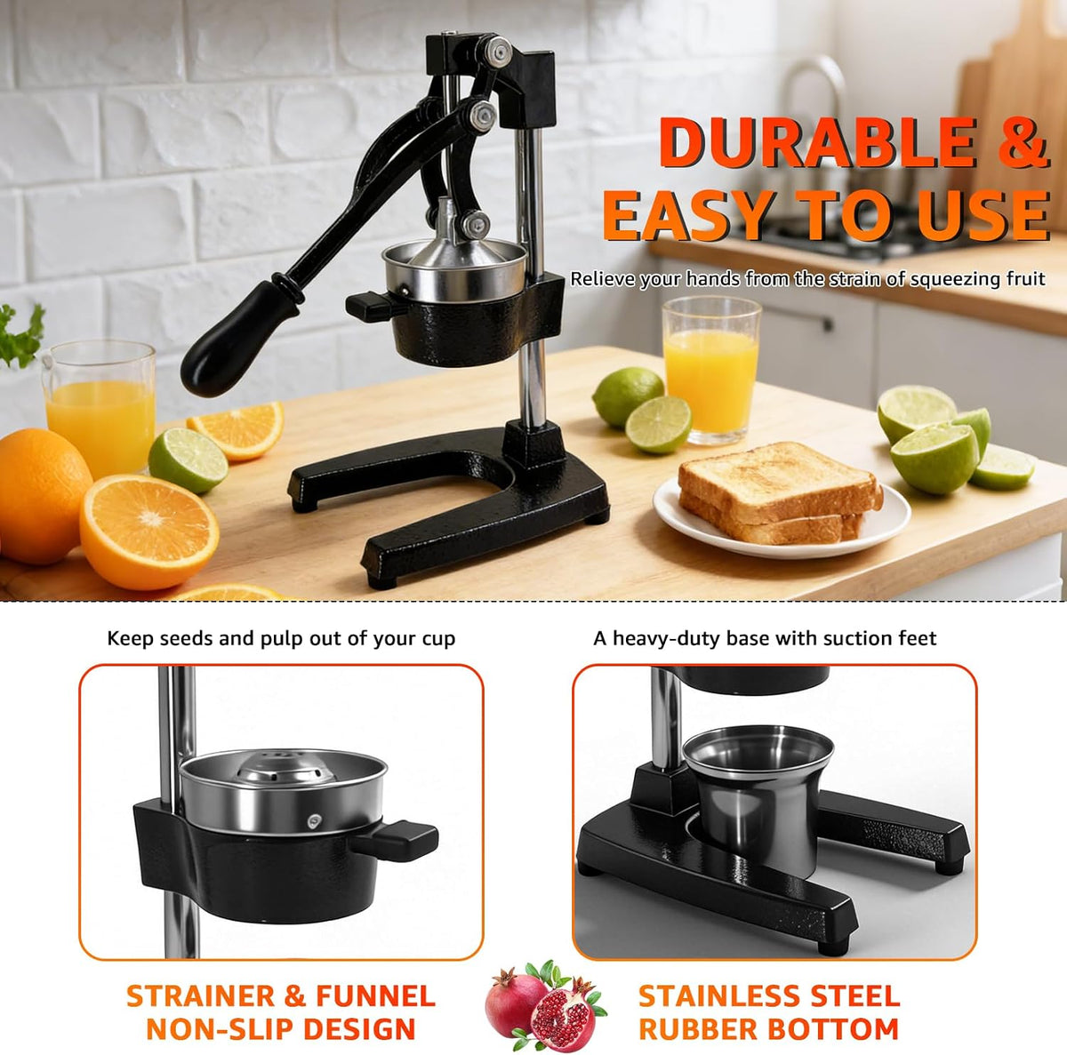 Manual Fruit Juicer Hand Press Citrus Squeezer for Home