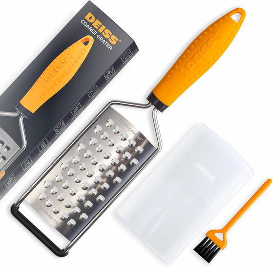 Deiss PRO Coarse Grater & Hand Held Cheese Grater - Sharp Stainless Steel Blades, Non-Slip Handle, Small Cheese Grater for Kitchen, Shredder, Dishwasher Safe