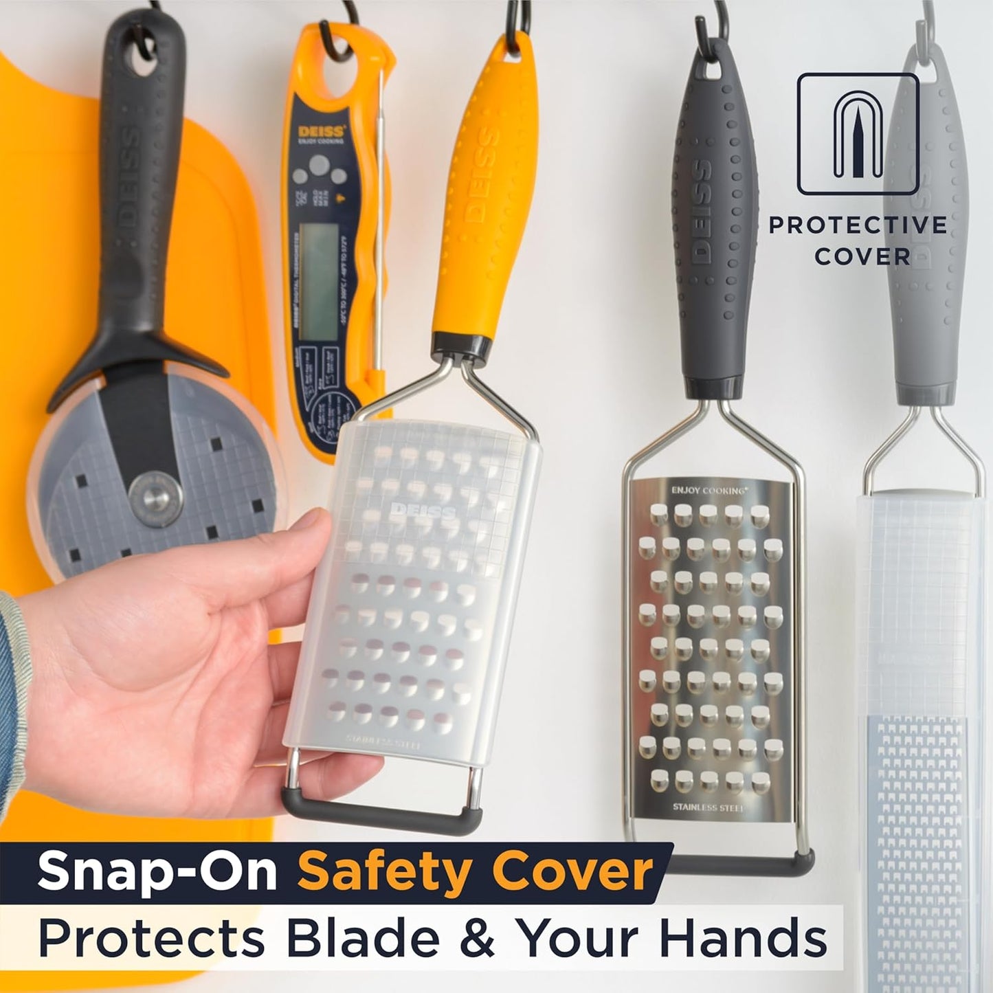 Deiss PRO Coarse Grater & Hand Held Cheese Grater - Sharp Stainless Steel Blades, Non-Slip Handle, Small Cheese Grater for Kitchen, Shredder, Dishwasher Safe