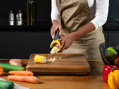 Corn Stripper – Extra Sharp Corn on the Cob Stripper Tool & Kernel Remover with Stainless Steel Serrated Blade – Ergonomic Handle – Dishwasher Safe – Yellow/Black
