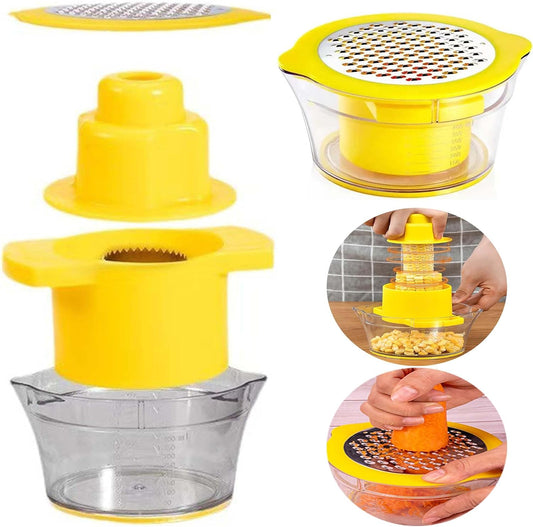 Corn Stripper, Corn Peeler with Measuring Container, 2-in-1 Kernel Cutter and Grater for Garlic Ginger, Yellow