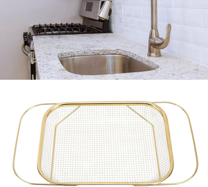 Expandable Stainless Steel Colander, Over The Sink Colander with Fine Mesh Basket Kitchen Strainer for Strain Drain Rinse Vegetables Fruits Dishes (Silver)