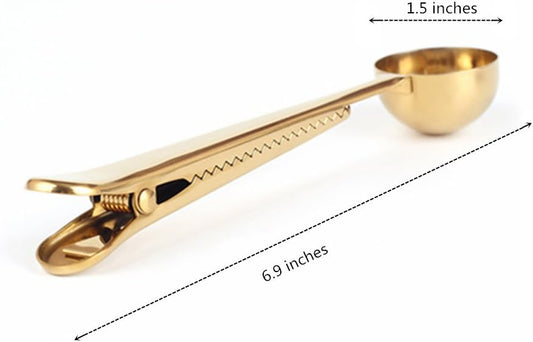 Coffee Scoop, Stainless Steel Golden Multi Function Coffee Measuring Spoon，Great Measuring Coffee, Tea，Protein Powder, Instant Drinks More - Perfect Coffee Spoon Bag Clip