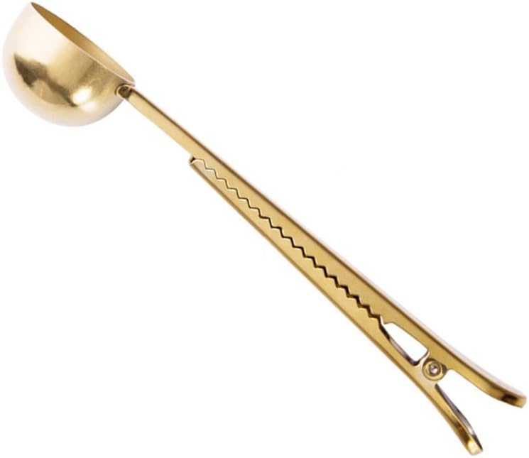 Coffee Scoop, Stainless Steel Golden Multi Function Coffee Measuring Spoon，Great Measuring Coffee, Tea，Protein Powder, Instant Drinks More - Perfect Coffee Spoon Bag Clip