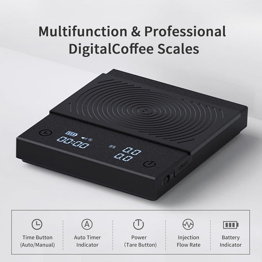 Coffee Scale Basic 2.0 Electronic Espresso Scale with Water Flow Rate and Timer Function, Free Switching of Ounce/kg Units, Digital Scale for Kitchen/Baking/Cooking, Black