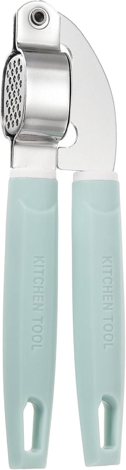 Garlic Press, 7.7 Inch Stainless Steel Garlic Crusher and Peeler for Home Cooks and Professional Chefs, Blue
