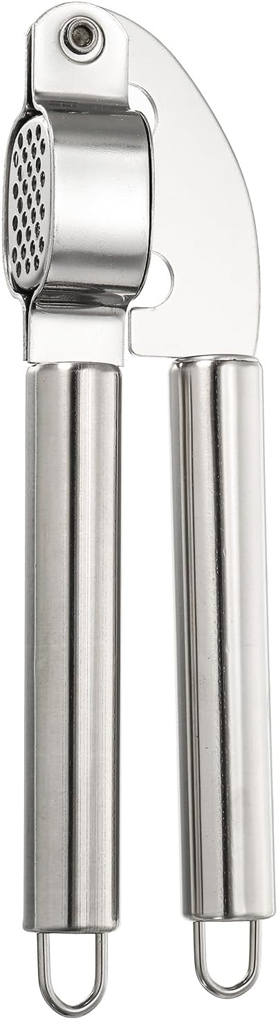 Garlic Press, 7.7 Inch Stainless Steel Garlic Crusher and Peeler for Home Cooks and Professional Chefs, Blue