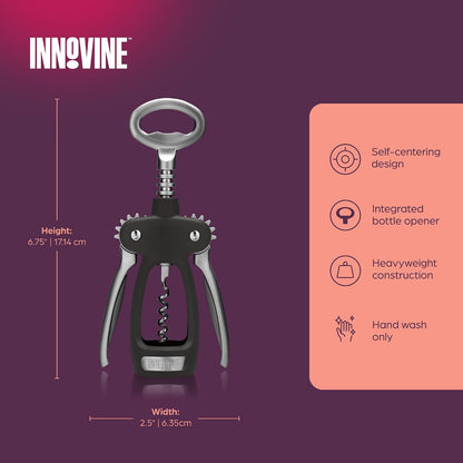 Winged Corkscrew Wine Opener, Multi-Purpose Bottle Opener for Beers and Soft Drinks, Stainless Steel with Ergonomic Wing Handle, for Bartenders, Home Bar, Kitchen, Restaurant, Graphite